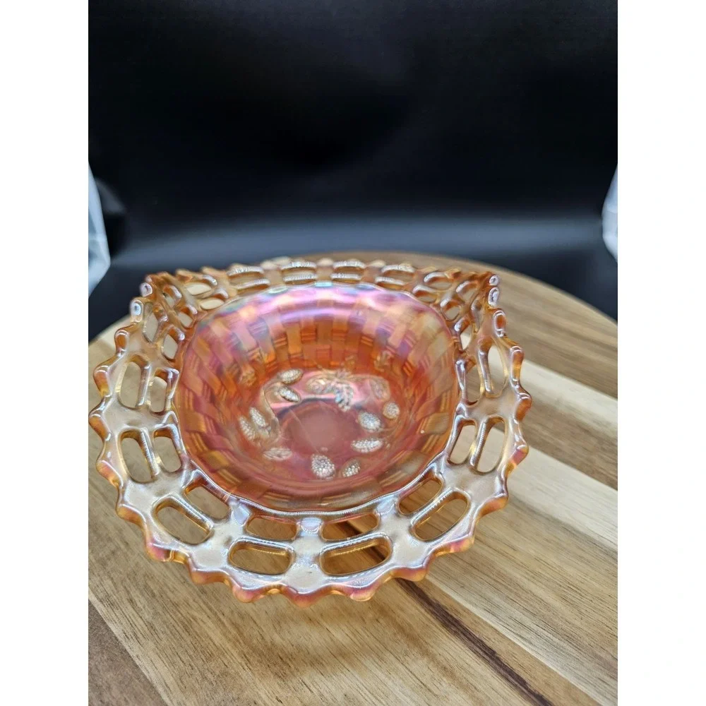 Fenton Vintage Marigold Carnival‎ Glass Open Edge Basket Weave  Bowl 2 sides up